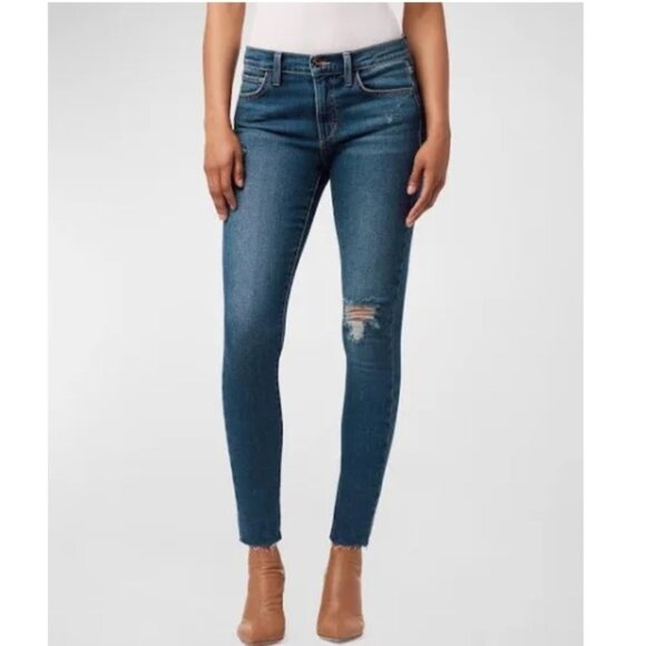 JOE’S Jeans Mid Rise Stretch Straight Leg Skinny Distressed Dark Blue Zip 29 - Picture 1 of 14